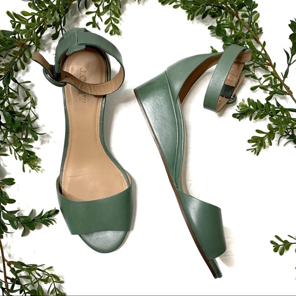 J. Crew Shoes - J. Crew Green Leather Laila Wedge Sandals